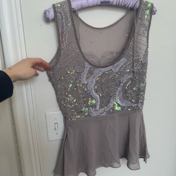 Vintage Fairycore Elegant Gray Embellished Women's Top sequins beaded y2k 4 - Picture 7 of 9